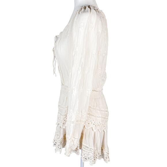 LoveShackFancy Dress Mini Dress White Dress Ruffle Popover Dress in Cream - Picture 5 of 14